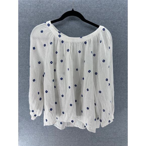 Madewell Woman’s sz M Embroidered Lightspun Wide-Neck Cuffed-Sleeve Top - Picture 2 of 10